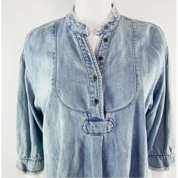 Anthropologie Holding Horses Denim Chambray Fray Edge Top Small - Picture 3 of 12
